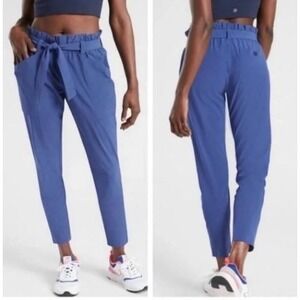 Athleta Skyline Pant Tie Waist Damask Blue Paperbag Womens Size 6 Ankle Gorpcore